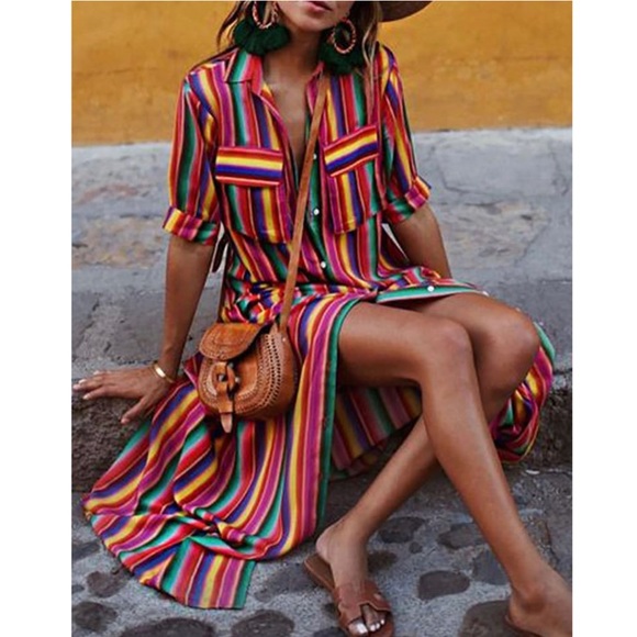 Skittles Rainbow Boho Stripes Maxi Tunic Dress - Picture 3 of 8